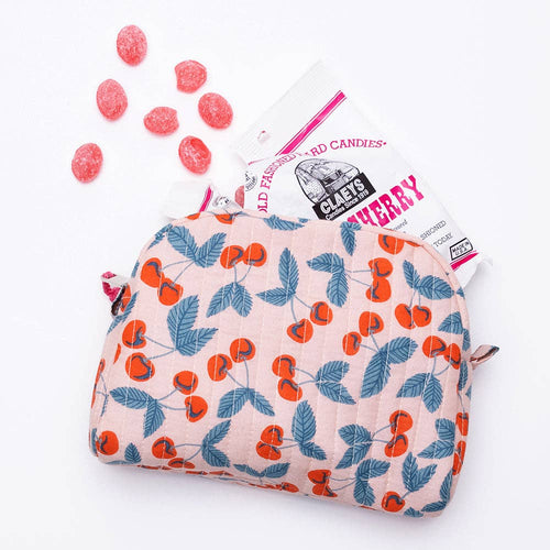 Cherry Small Quilted Scallop Zipper Pouch