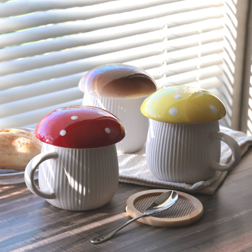AVAFORT Mushroom Lid Ceramic Coffee Mug with Handle, 10OZ