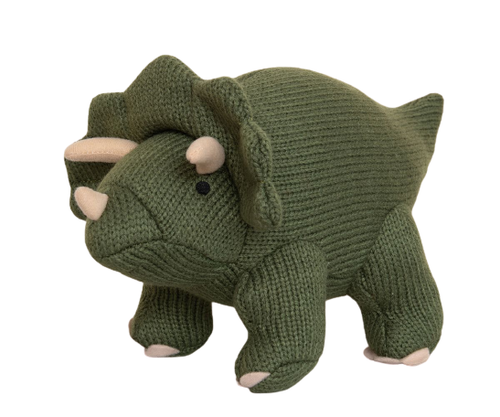 Knitted Triceratops Dinosaur Plush Toy - Moss Green