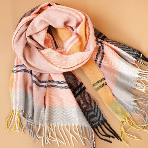 Pink and Grey Checked Winter Scarf