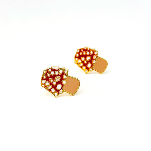 22k Gold Mushroom Enamel Earrings