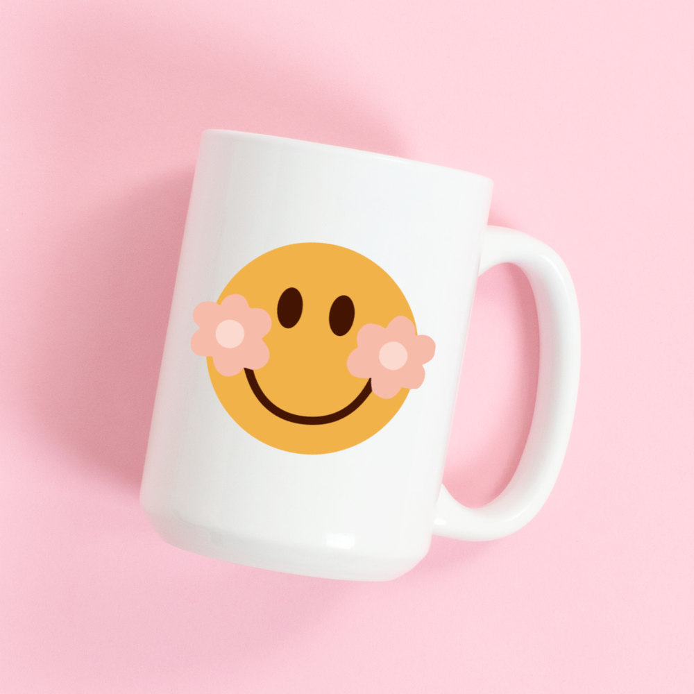 15oz Retro happy face ceramic coffee mug